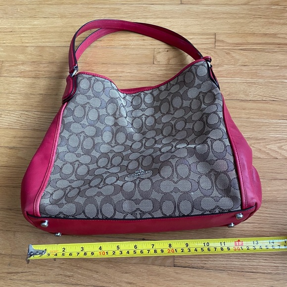 Coach Shoulder Bag.  Canvas & Red Leather. - Picture 12 of 12